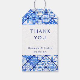 Étiquettes-cadeau Mariage méditerranéen moderne en carrelage bleu