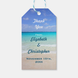 Étiquettes-cadeau Mariage Merci Azure Blue Caribbean Tropical Beach