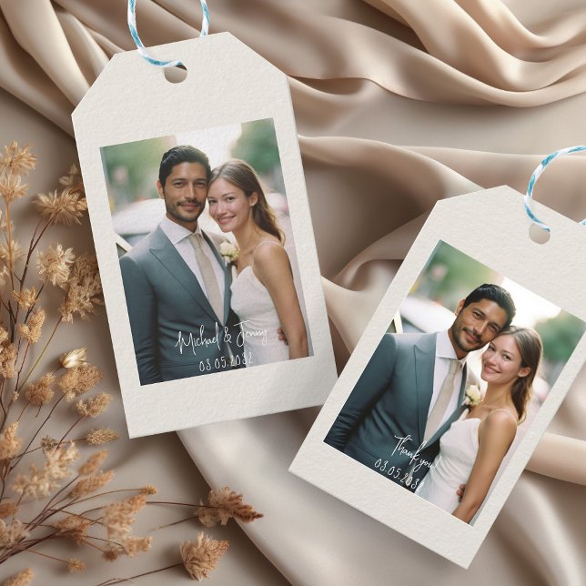 Étiquettes-cadeau Mariage Merci manuscrit 1 photo (Créateur téléchargé)