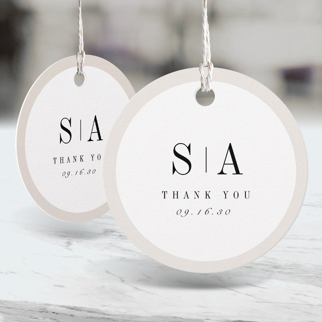 Étiquettes Cadeau Mariage minimaliste au monogramme sophistiqué (Sophisticated monogram minimalist wedding favor tags)