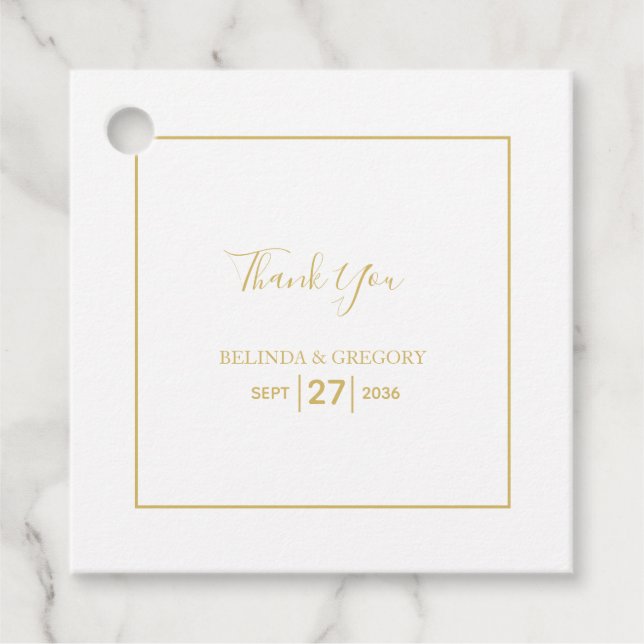 Étiquettes Cadeau Mariage minimaliste noir et blanc en or simple (Devant)