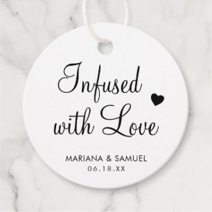 Étiquettes Cadeau Mariage Moderne Noir et Blanc Imbibé d'Amour