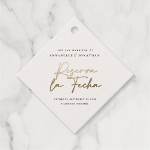 Étiquettes Cadeau Mariage moderne Reserva la Fecha crème or Enregist