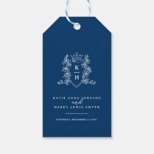 Étiquettes-cadeau Mariage monogramme bleu marine bleu foncé photo co