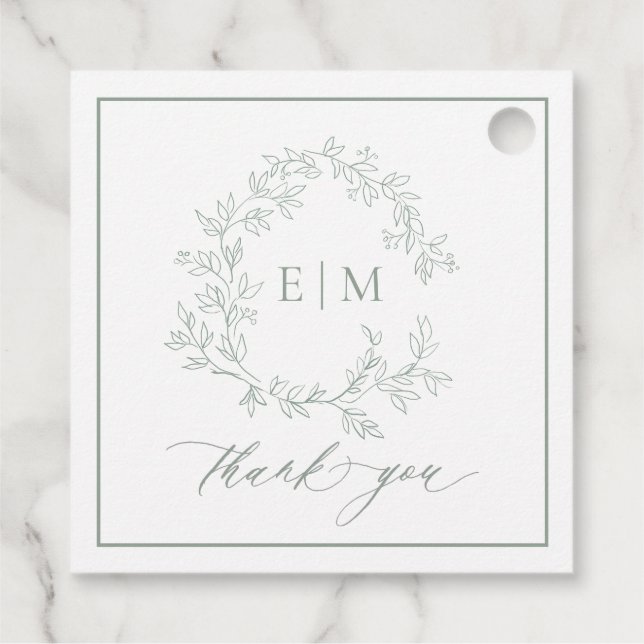 Étiquettes Cadeau Mariage Monogramme vert Sage moderne (Dos)