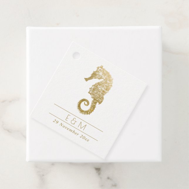 Étiquettes Cadeau Mariage MONOGRAPHIQUE ÉLÉGANT GOLD FOIL NAVY SEAHO (En situation)