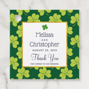 Étiquettes Cadeau Mariage  Motif de trèfle vert mignon Merci