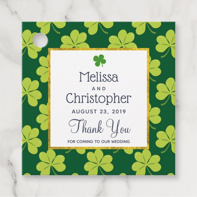 Étiquettes Cadeau Mariage  Motif de trèfle vert mignon Merci (Devant)