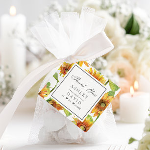 Étiquettes Cadeau Mariage motif floral tournesol aquarelle