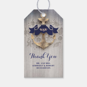 Étiquettes-cadeau Mariage nautique de la Marine d'Ancre dorée