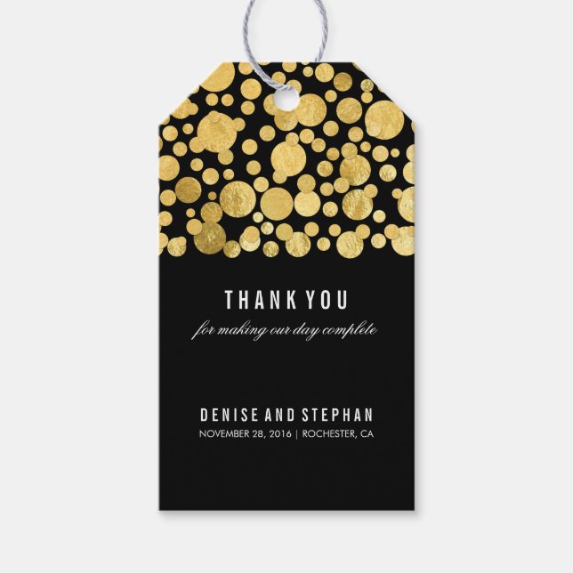 Étiquettes-cadeau Mariage noir à huile d'or Confetti (Devant)
