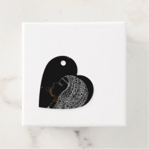Étiquettes Cadeau Mariage Noir & Blanc en Forme de Cœur Remerciement
