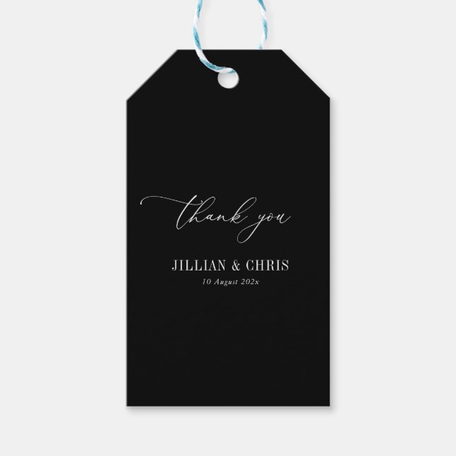 Étiquettes-cadeau mariage noir de script blanc (Devant)