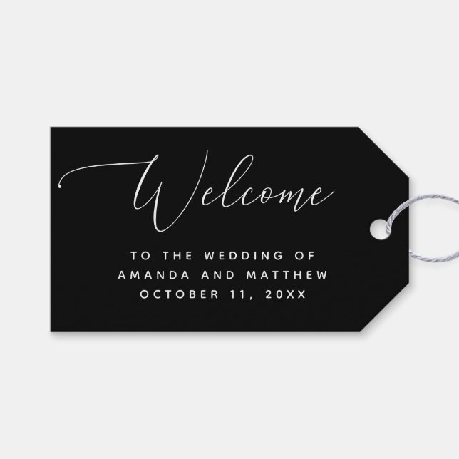 Étiquettes-cadeau Mariage noir du soir | Calligraphie formelle (Devant (Horizontal))