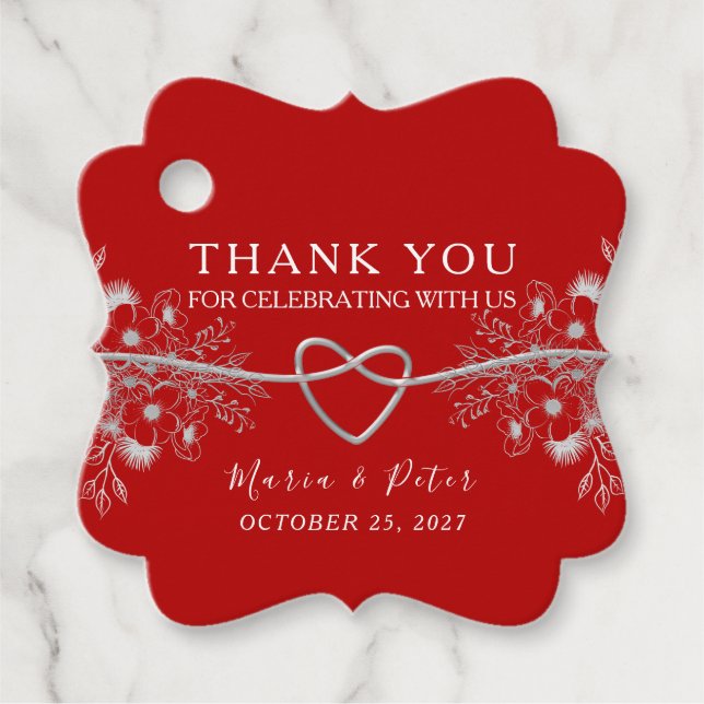 Étiquettes Cadeau Mariage noir et rouge (Devant)