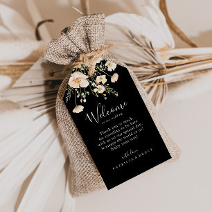 Étiquettes-cadeau Mariage noir Fleur sauvage Blush classique Bienven