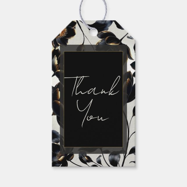 Étiquettes-cadeau Mariage noir & or Floral Greige (Devant)