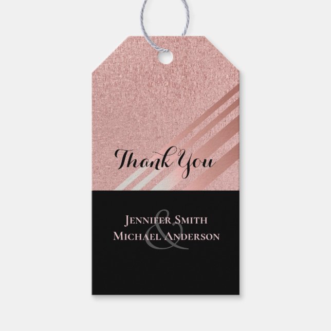 Étiquettes-cadeau Mariage noir Rose moderne (Devant)