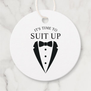 Étiquettes Cadeau Mariage noir Tuxedo Suit Groomsman Proposition