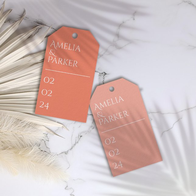 Étiquettes Cadeau Mariage orange minimaliste (Créateur téléchargé)