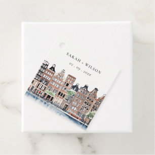 Étiquettes Cadeau Mariage paysager du canal néerlandais d'Amsterdam