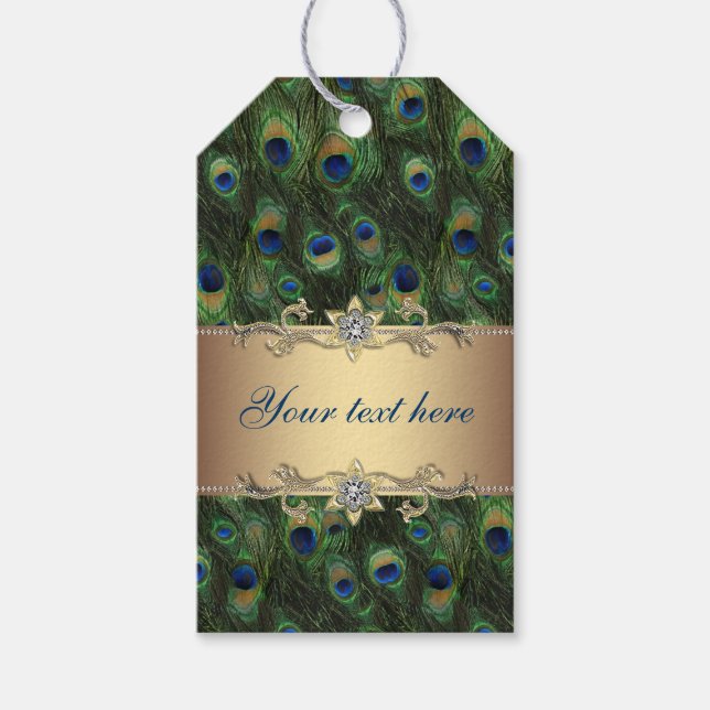 Étiquettes-cadeau Mariage Peacock Gold (Devant)