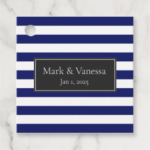 Étiquettes Cadeau Mariage personnalisé avec rayure de marin bleu