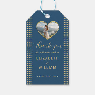 Étiquettes-cadeau Mariage personnalisé Gold & Blue pois