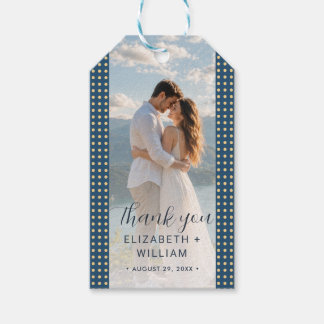 Étiquettes-cadeau Mariage personnalisé Or & Bleu à pois