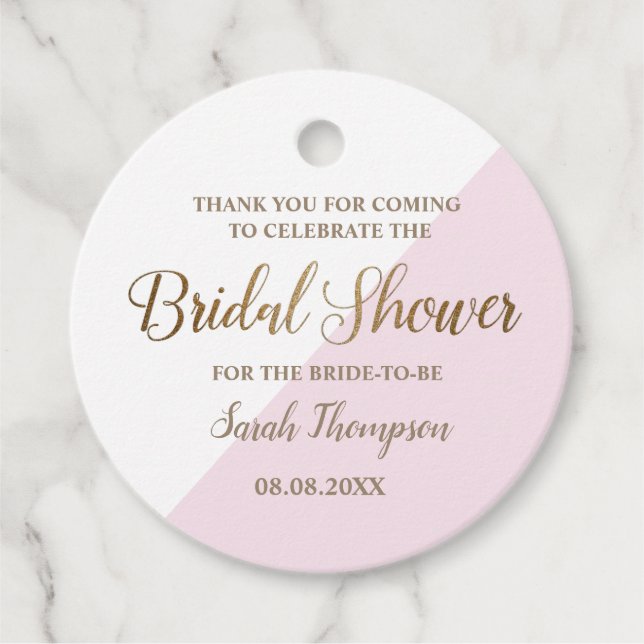 Étiquettes Cadeau Mariage personnalisé rose et or moderne (Devant)
