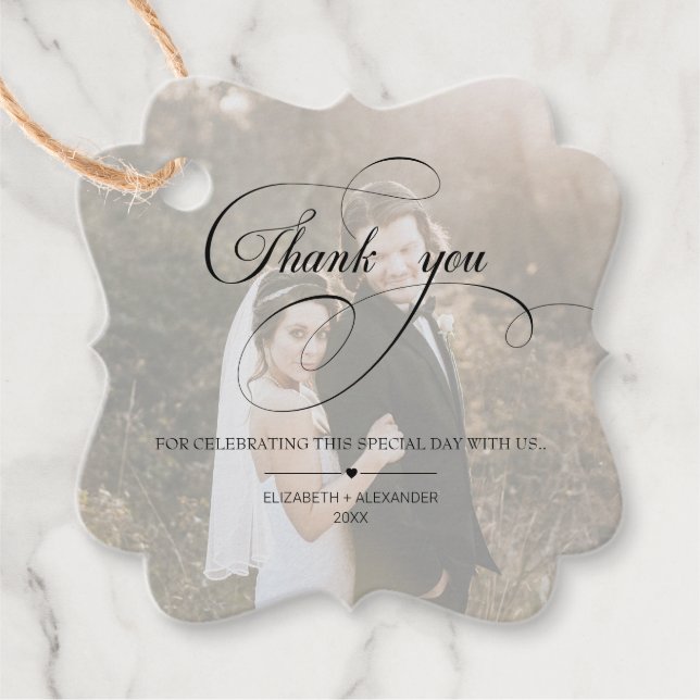 Étiquettes Cadeau Mariage photo de script de calligraphie personnali (Devant)