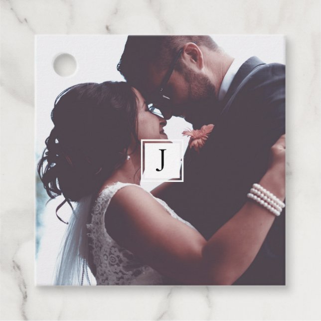 Étiquettes Cadeau Mariage Photo Monogramme Merci Mariage (Devant)