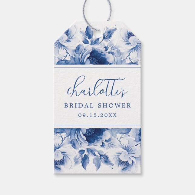 Étiquettes-cadeau Mariage Prénuptial Fleur Bleu (Devant)