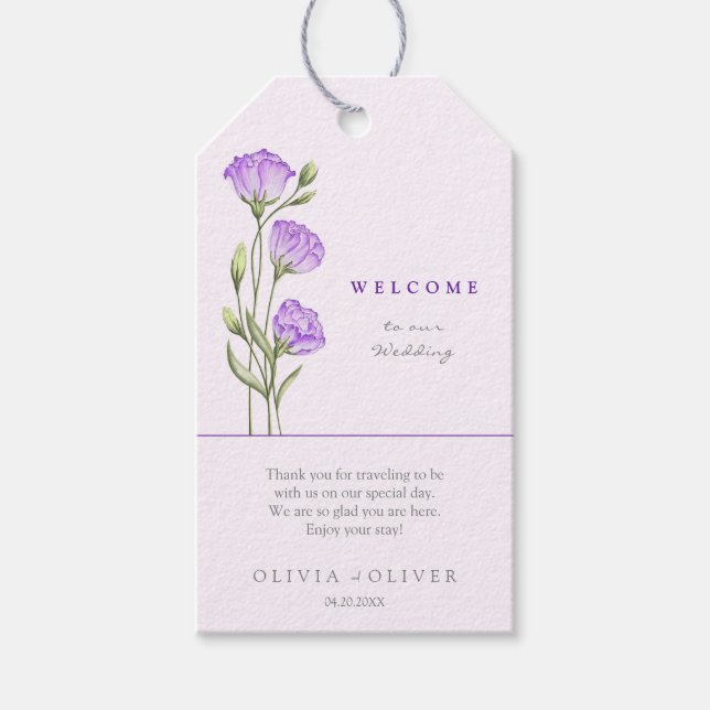 Étiquettes-cadeau Mariage Purple Eustomas Bienvenue (Devant)