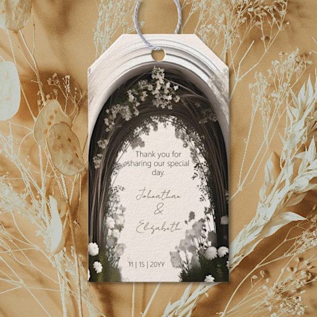 Étiquettes-cadeau Mariage romantique Boho Botanique Arche Favoriser (Romantic Boho Botanical Arch Wedding Favor Gift Tags)