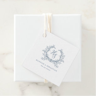 Étiquettes Cadeau Mariage romantique poussiéreux bleu monogramme crê