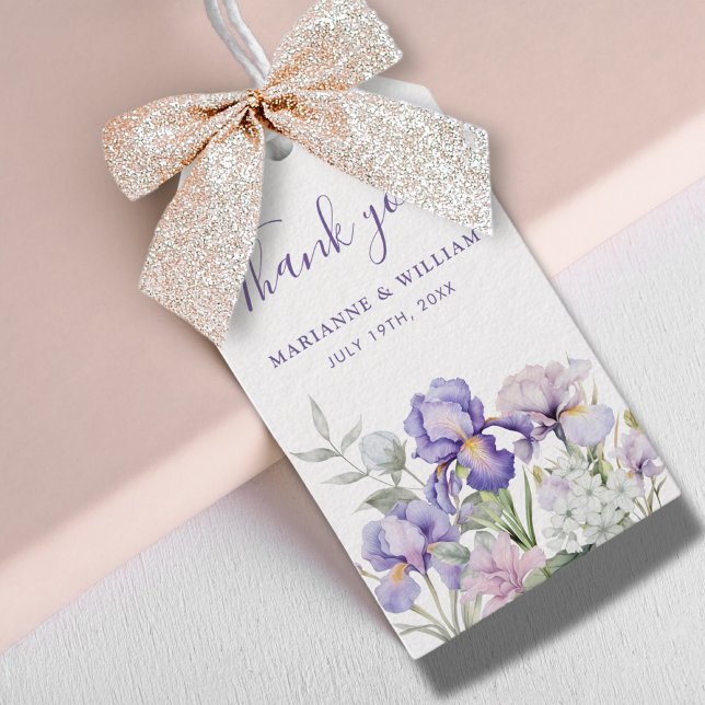 Étiquettes-cadeau Mariage romantique violet Iris Fleur Faveur (Purple Iris Romantic Floral Wedding Favor Gift Tags)