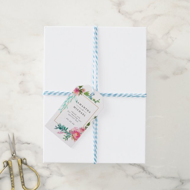 Étiquettes-cadeau Mariage rose Floral Favoriser le Merci (Avec de laficelle)