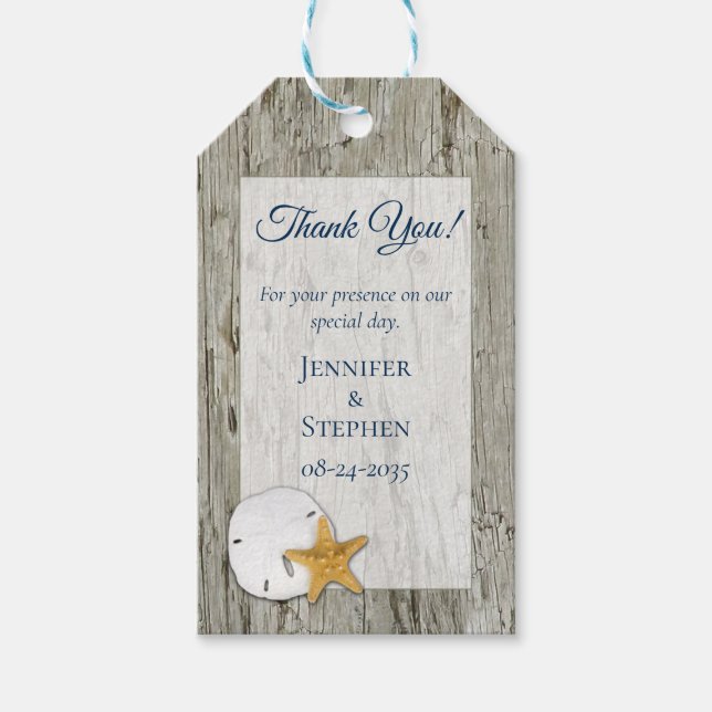 Étiquettes-cadeau Mariage Russe bois Driftwood Merci Dollar (Devant)