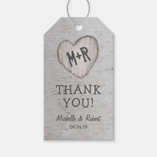 Étiquettes-cadeau Mariage Rustique Argent Birch Tree Favoriser Merci (Devant)