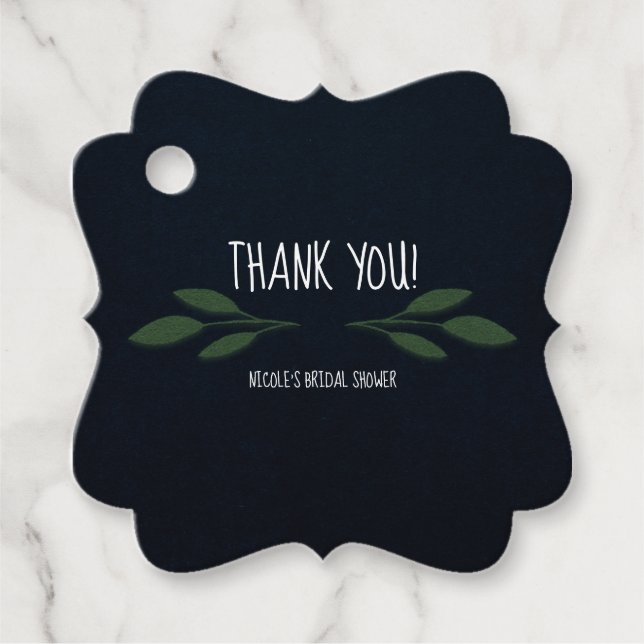 Étiquettes Cadeau Mariage Rustique aux Feuilles Vertes et Bleu Foncé (Devant)
