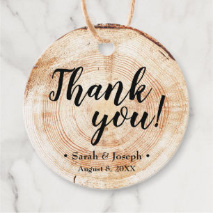 Étiquettes Cadeau Mariage rustique de grain de bois Merci