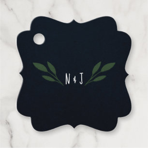 Étiquettes Cadeau Mariage Rustique Feuillage Vert et Bleu Foncé