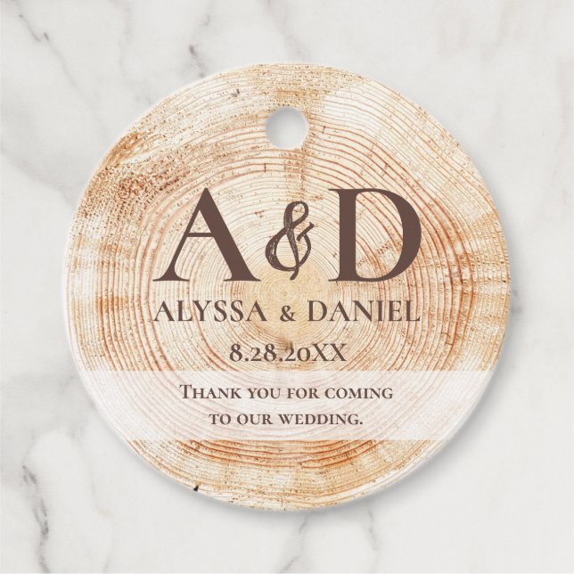 Étiquettes Cadeau Mariage rustique monogramme personnalisé (Devant)