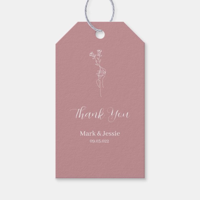 Étiquettes-cadeau Mariage Simple Rose et Blanc ROE (Devant)