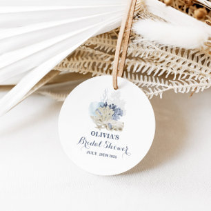 Étiquettes Cadeau Mariage sur la plage côtière coquillage bleu