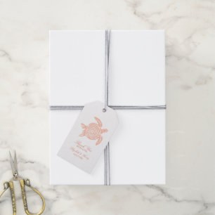 Étiquettes-cadeau Mariage sur la plage de tortue marine et de corail