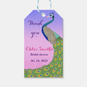 Étiquettes-cadeau mariage thème paon couleur rose bleu