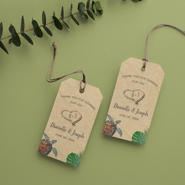 Étiquettes-cadeau Mariage Tropical Beach Sea Turtle (Créateur téléchargé)