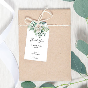 Étiquettes-cadeau Mariage vert eucalyptus blanc roses